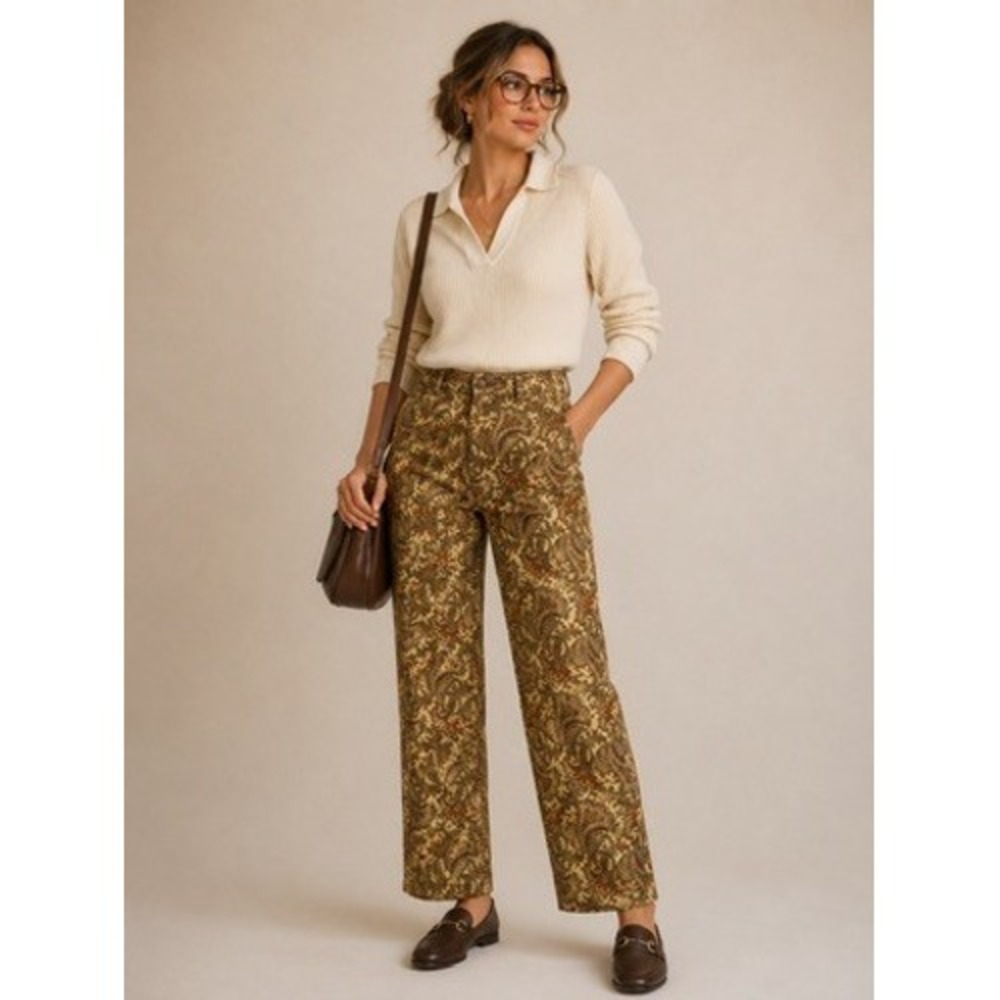 Blue Dot Women's Vintage, Paisley Print, 100% Cotton, Straight Leg, Pants Size 2